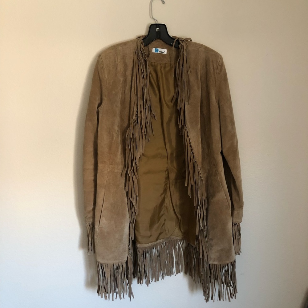 B Lucid Boho Fringe Suede Coat